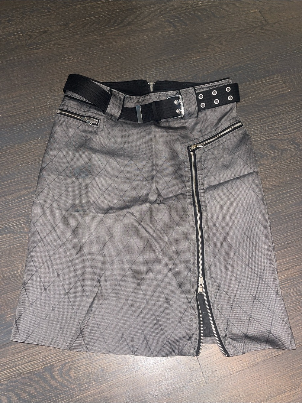 Marc Jacobs Quilted Gray Zipper Pencil Skirt with Belt